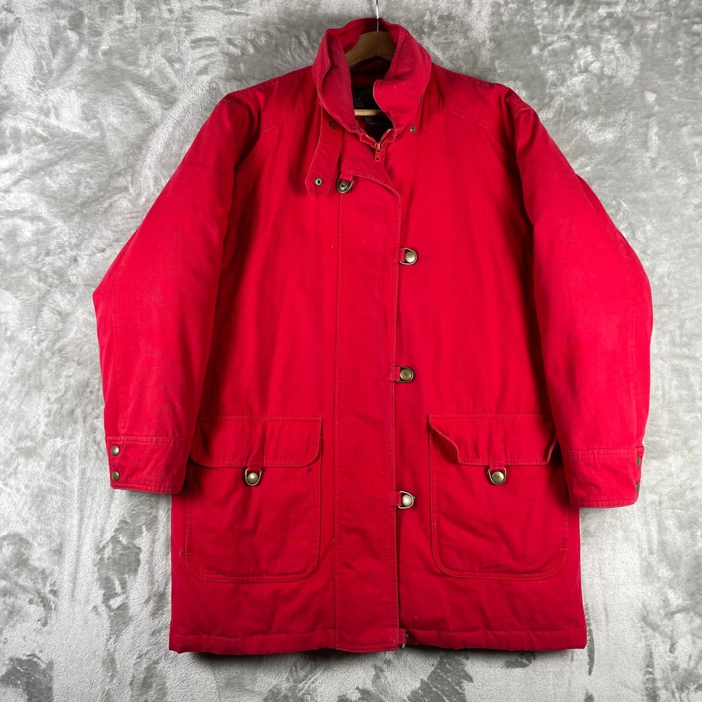 Vintage Eddie Bauer Parka Jacket Womens L Red Goose Down Insulated Long Coat